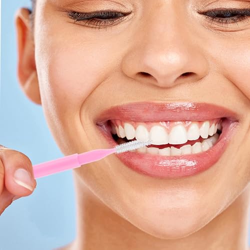 PACKOVE 100pcs Pink Interdental Brushes Set with Storage Case, Soft Gum Toothpicks for Plaque Removal and Braces Cleaning, Portable Oral Care Flossing Brush for Daily Dental Hygiene