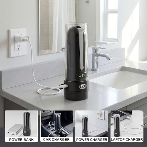 WeWi HLTH Electric Portable Bidet for Feminine Care and Menstrual Cup Wash, 1600mAh Rechargeable Female Menstrual Hygiene Device, Compact Period Cup Cleansing Accessories for Travel Women Black