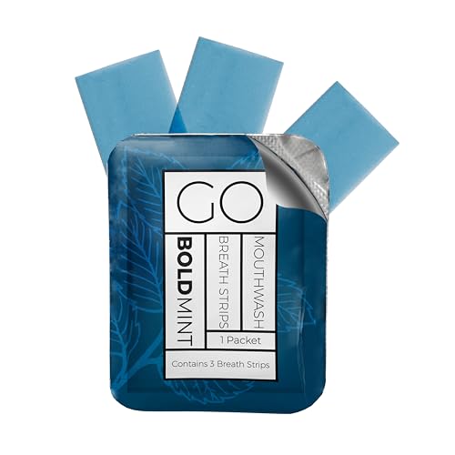 Breath Strips for Bad Breath by Go Mouthwash- Indivivual Packets containing 3 BOLD Mint Strips - Alternative to Breath Mints, Travel Mouthwash, Breath Spray, and other Fresheners - Perfect on the GO