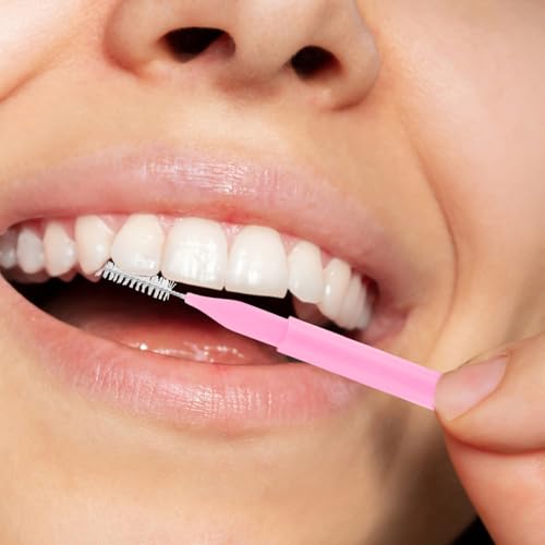PACKOVE 100pcs Pink Interdental Brushes Set with Storage Case, Soft Gum Toothpicks for Plaque Removal and Braces Cleaning, Portable Oral Care Flossing Brush for Daily Dental Hygiene