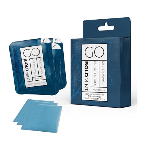 Breath Strips for Bad Breath by Go Mouthwash- Indivivual Packets containing 3 BOLD Mint Strips - Alternative to Breath Mints, Travel Mouthwash, Breath Spray, and other Fresheners - Perfect on the GO