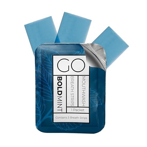 Breath Strips for Bad Breath by Go Mouthwash- Indivivual Packets containing 3 BOLD Mint Strips - Alternative to Breath Mints, Travel Mouthwash, Breath Spray, and other Fresheners - Perfect on the GO