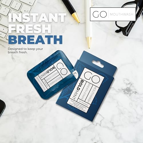 Breath Strips for Bad Breath by Go Mouthwash- Indivivual Packets containing 3 BOLD Mint Strips - Alternative to Breath Mints, Travel Mouthwash, Breath Spray, and other Fresheners - Perfect on the GO