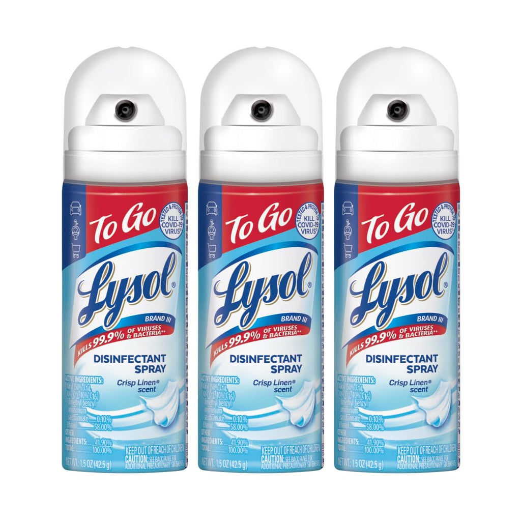 Lysol To Go Disinfectant Spray, Travel Size Sanitizing and Antibacterial Spray, For On-the-Go Disinfecting and Deodorizing, Crisp Linen, 1.5 Fl. Oz