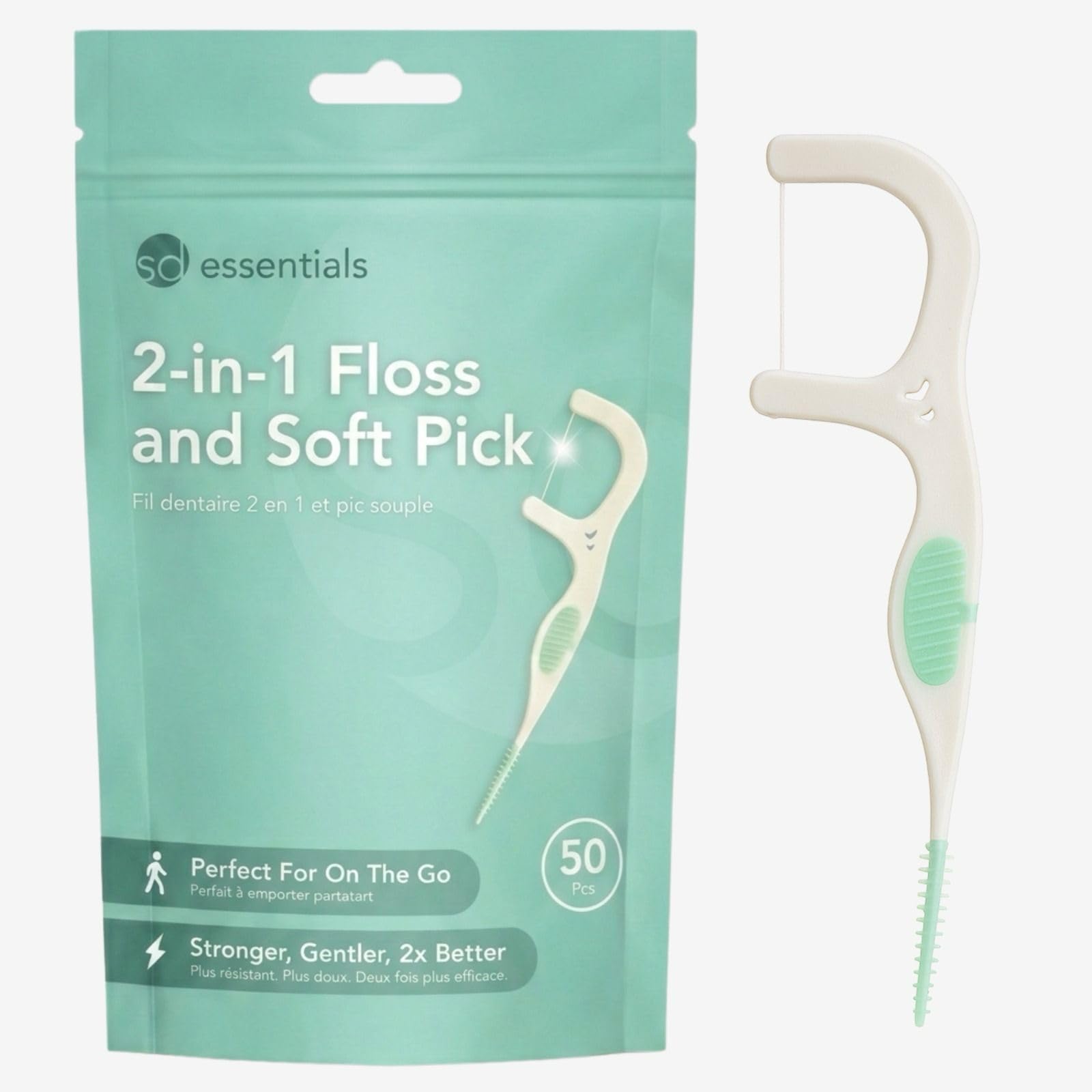2-in-1 Floss and Soft Pick, 50 Count, Portable Dental Picks