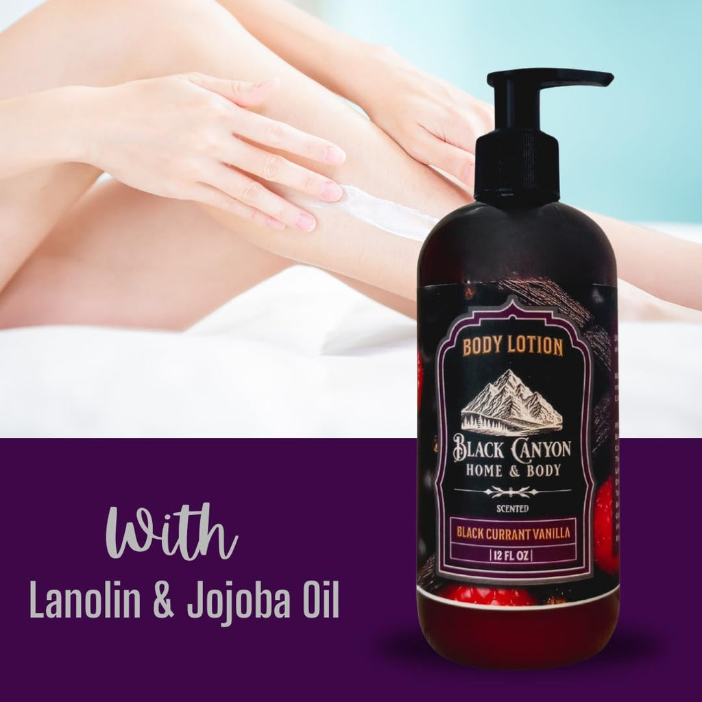 Black Currant Vanilla Scented Body Lotion Jojoba Oil & Lanolin, 12 Oz