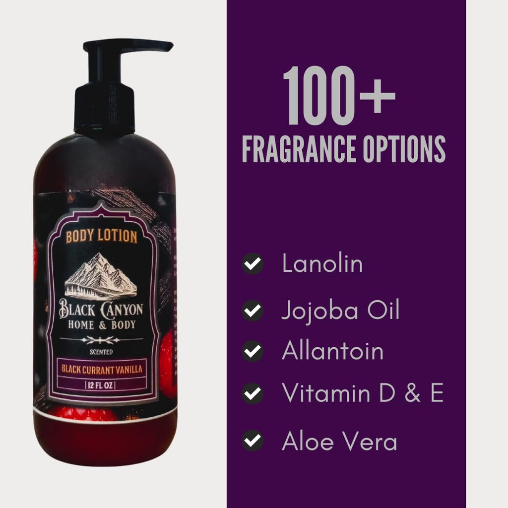 Black Currant Vanilla Scented Body Lotion Jojoba Oil & Lanolin, 12 Oz