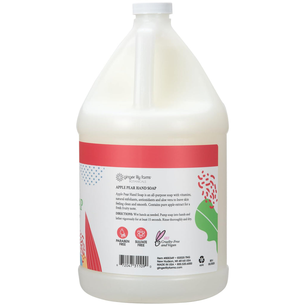 Ginger Lily Farms Botanicals All-Purpose Liquid Hand Soap Refill, 100% Vegan & Cruelty-Free, Apple Pear Scent, 1 Gallon (Pack of 4)