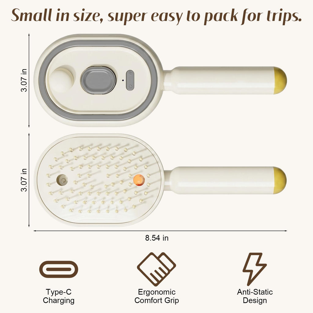 Electric Spray Hair Comb – 3-in-1 Steaming & Detangling Brush, Type-C Rechargeable, 10ml Refillable Tank for Water/Oil, Anti-Frizz, Hydrating for Dry/Curly Hair, Self-Cleaning