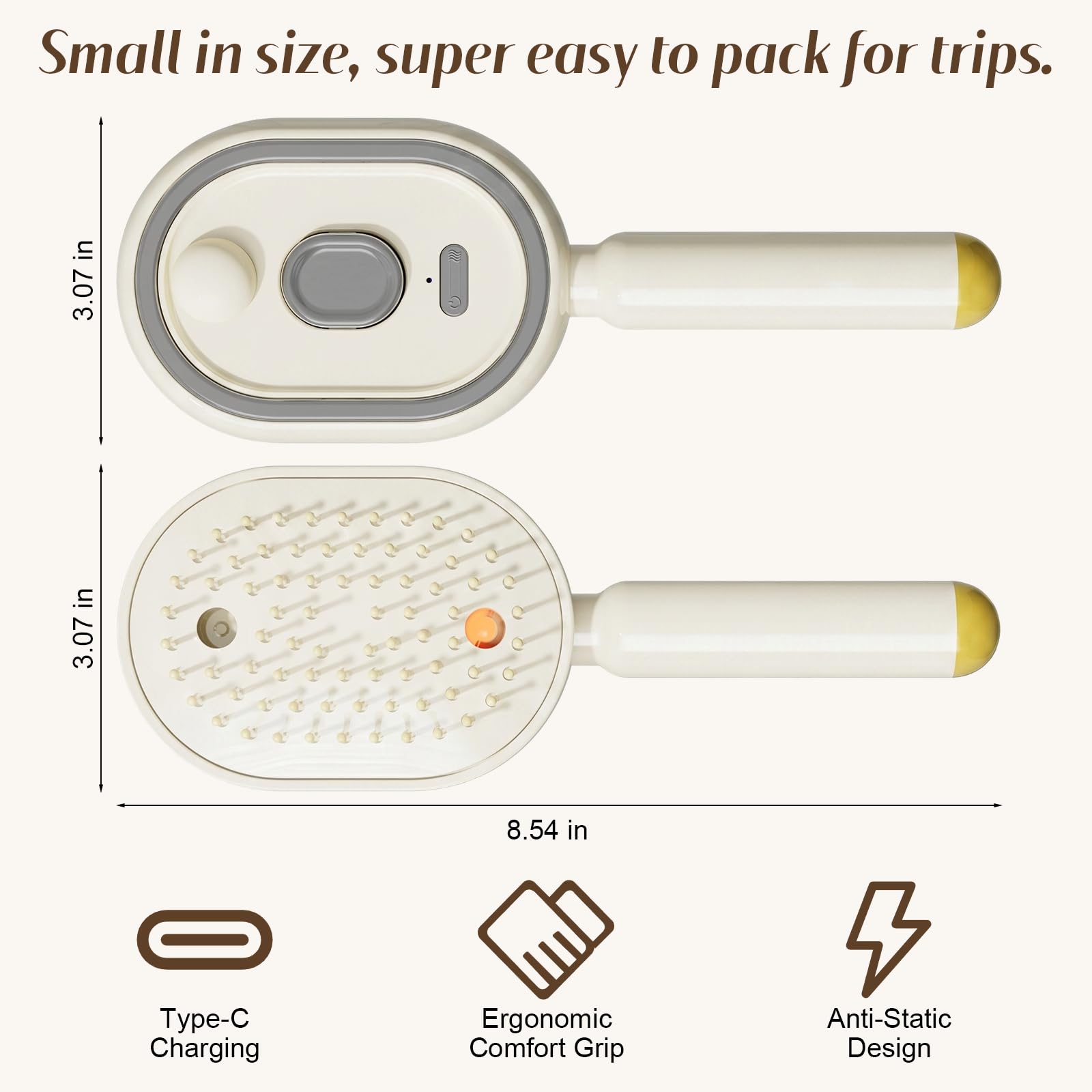 Electric Spray Hair Comb – 3-in-1 Steaming & Detangling Brush, Type-C Rechargeable, 10ml Refillable Tank for Water/Oil, Anti-Frizz, Hydrating for Dry/Curly Hair, Self-Cleaning