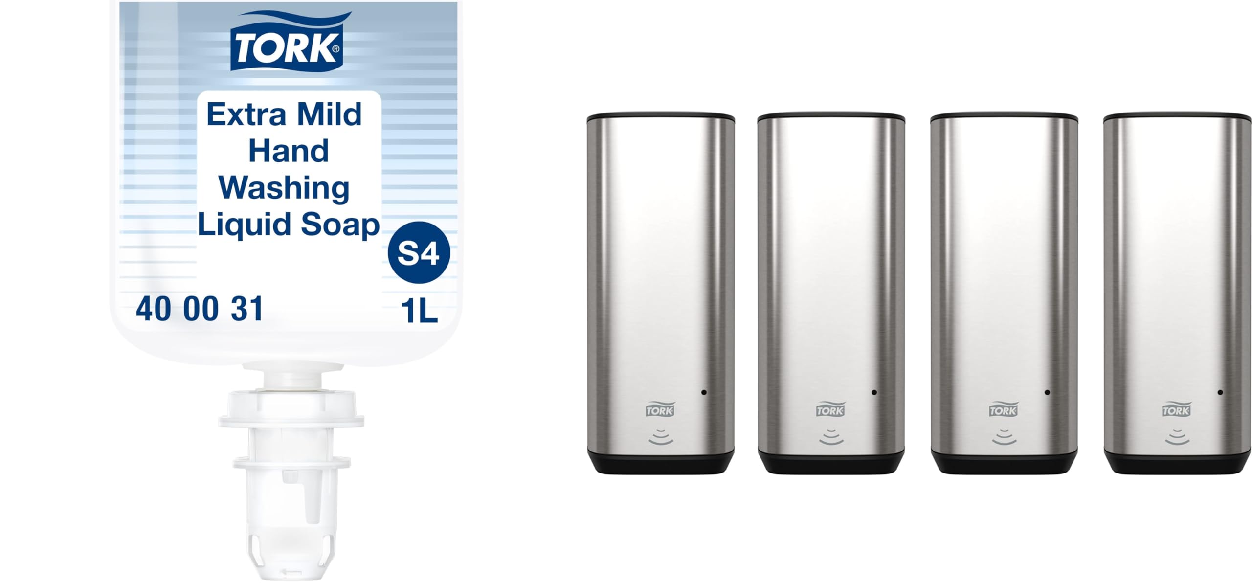 Tork Extra Mild Hand Washing Liquid Soap S4, No Fragrance added, 6 x 1L, 400031 Intuition Sensor Skincare Dispenser Stainless Steel S4, for Hand Soap & Sanitizer, Image Range, Pack of 4, 466100