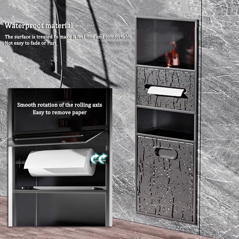 Black Recessed Double-Layer Stainless Steel Shower Niche