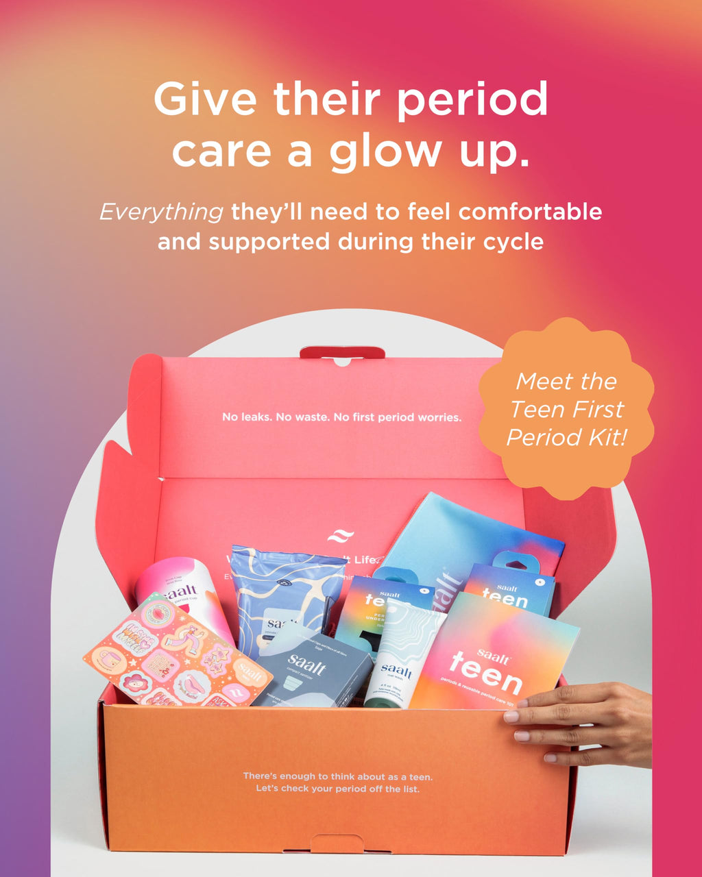 Saalt Teen First Period Kit - Includes Leakproof Period Underwear, Menstrual Cup, Menstrual Cup Wash, Compact Sanitizer, Feminine Wipes, Storage Bag, Saalt Stickers & Period Care 101 Booklet
