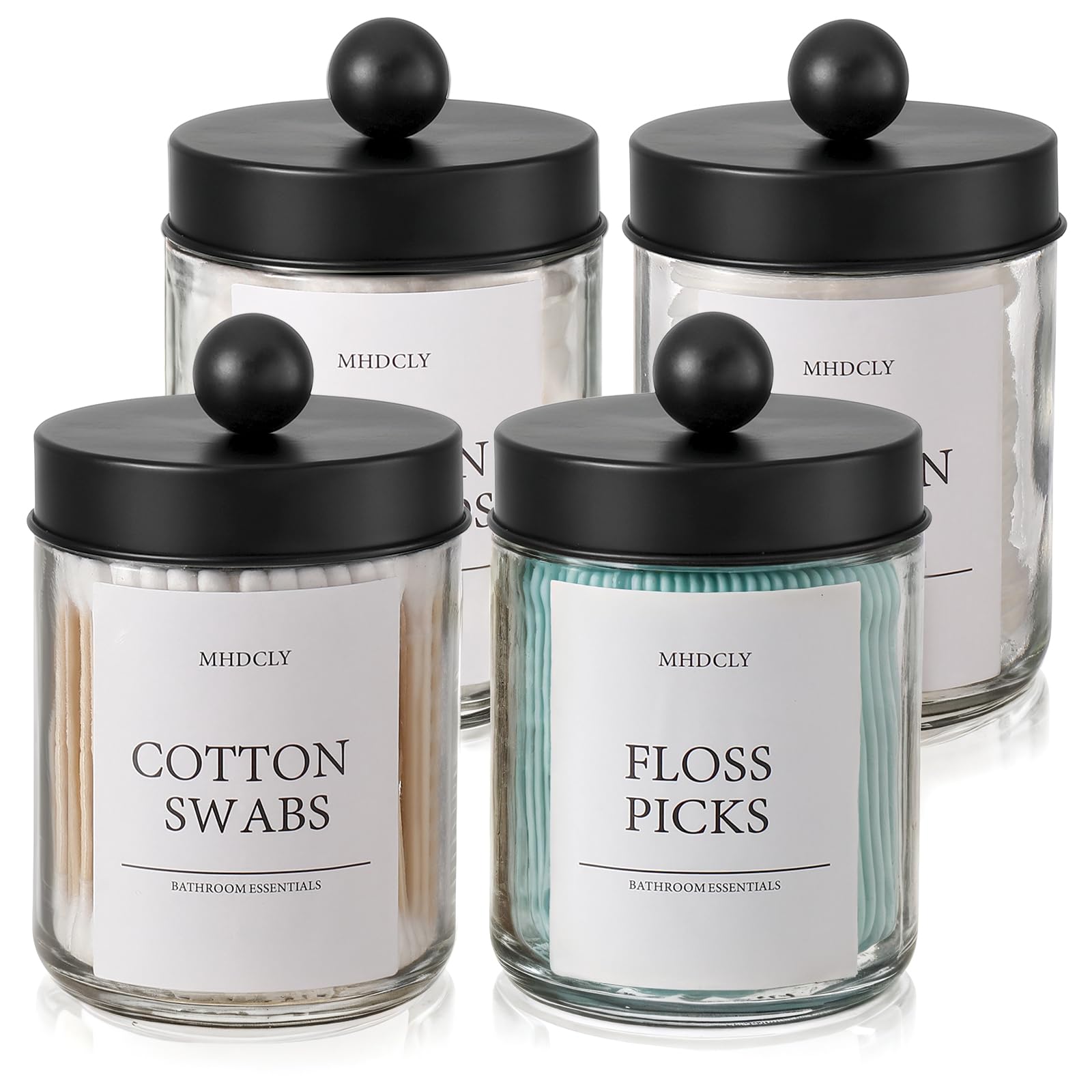 4-Pack Bathroom Vanity Organizer Set with Cotton Swab Jars