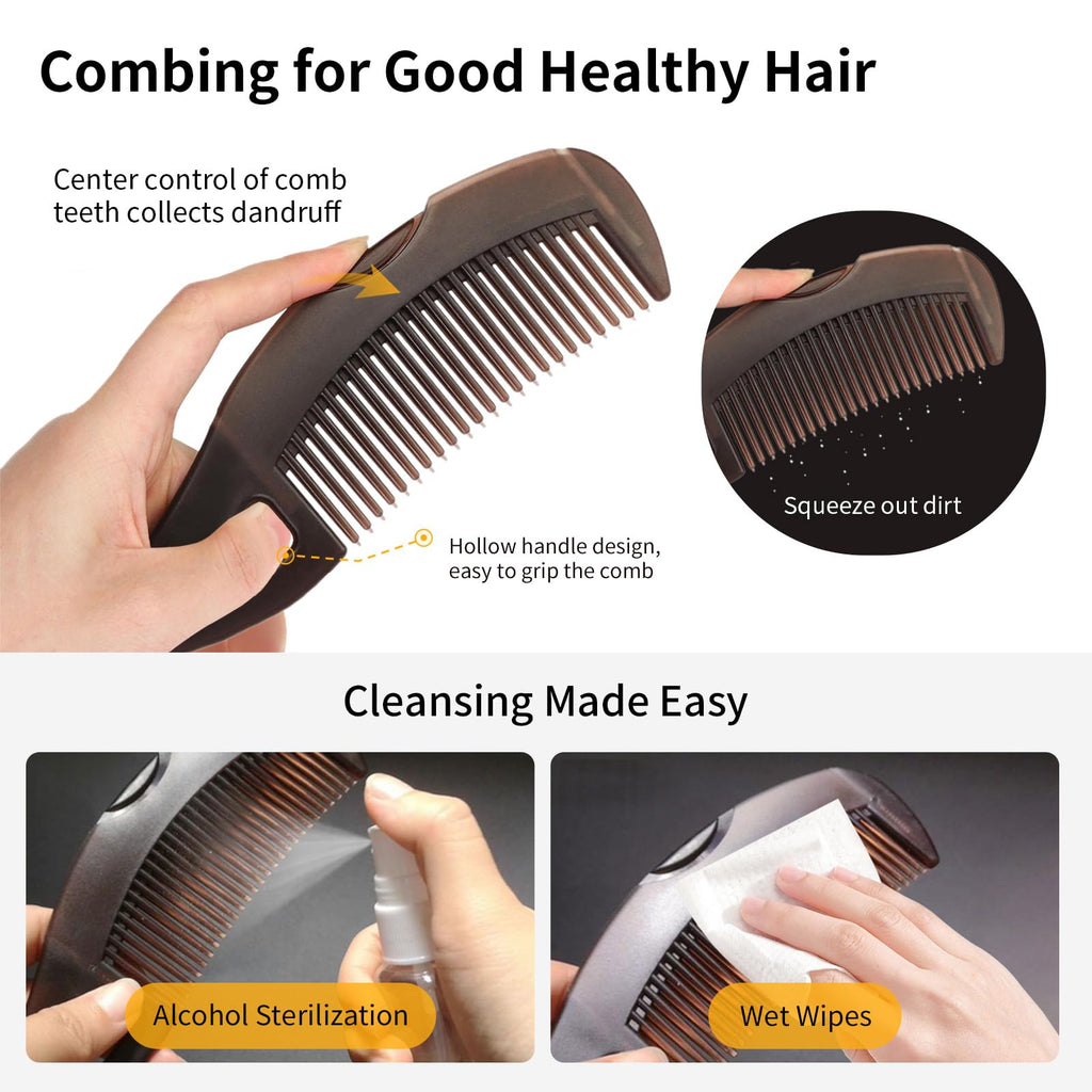 Dandruff Comb Wide Tooth, Stainless Steel Fine Tooth Lice/Psoriasis Scalp Detox Comb for Women, Men & Kids, Professional Portable Sweep/Massage/Clean Shower Brush Tool for Hair Care/Growth