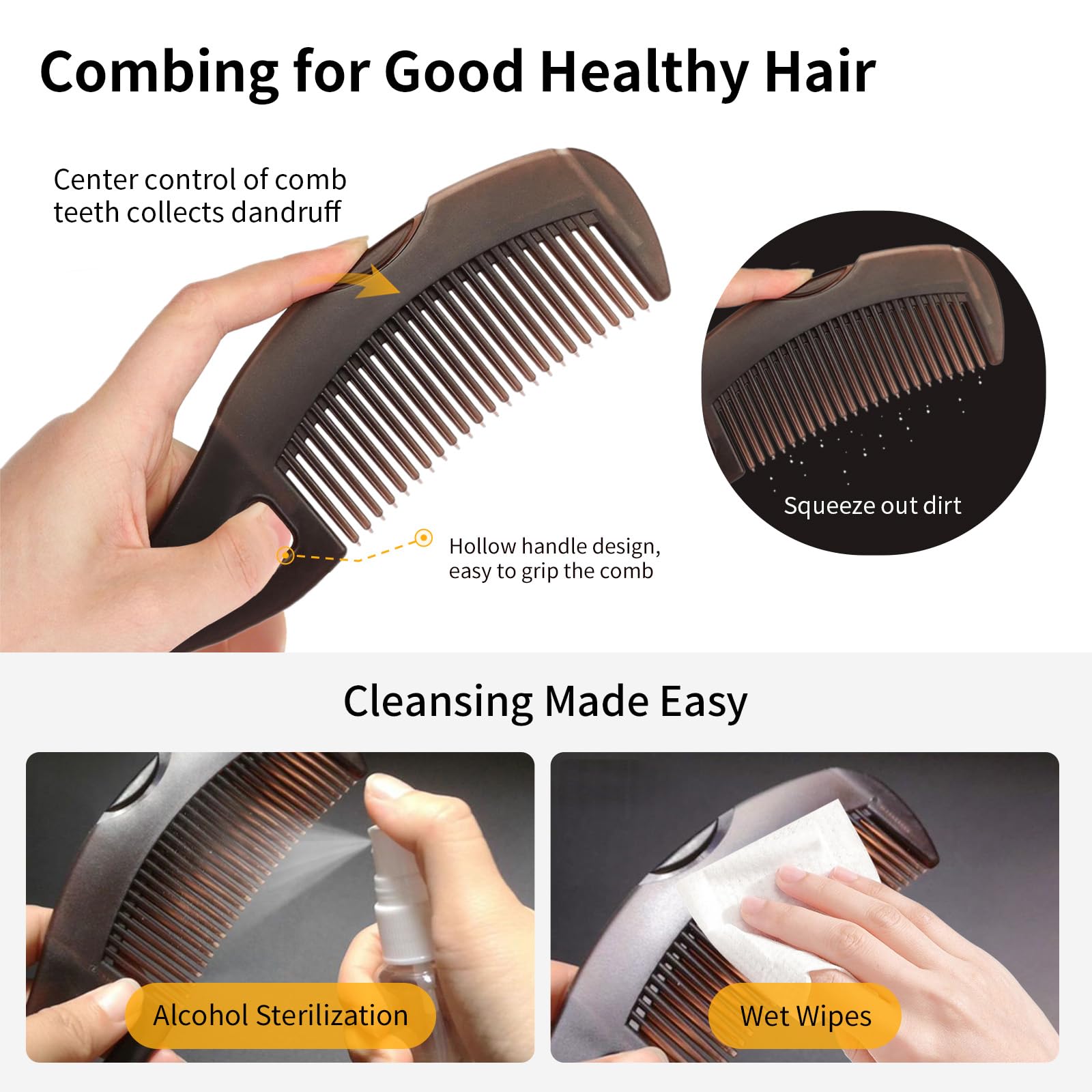 Dandruff Comb Wide Tooth, Stainless Steel Fine Tooth Lice/Psoriasis Scalp Detox Comb for Women, Men & Kids, Professional Portable Sweep/Massage/Clean Shower Brush Tool for Hair Care/Growth