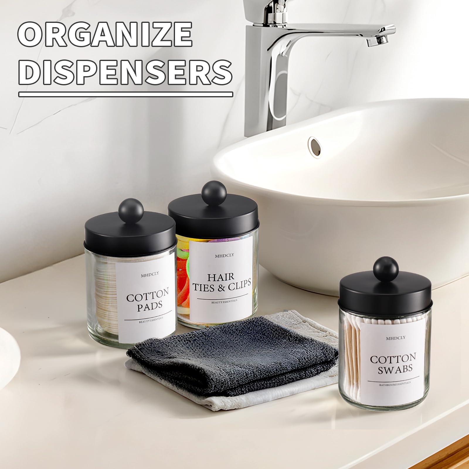 4-Pack Bathroom Vanity Organizer Set with Cotton Swab Jars
