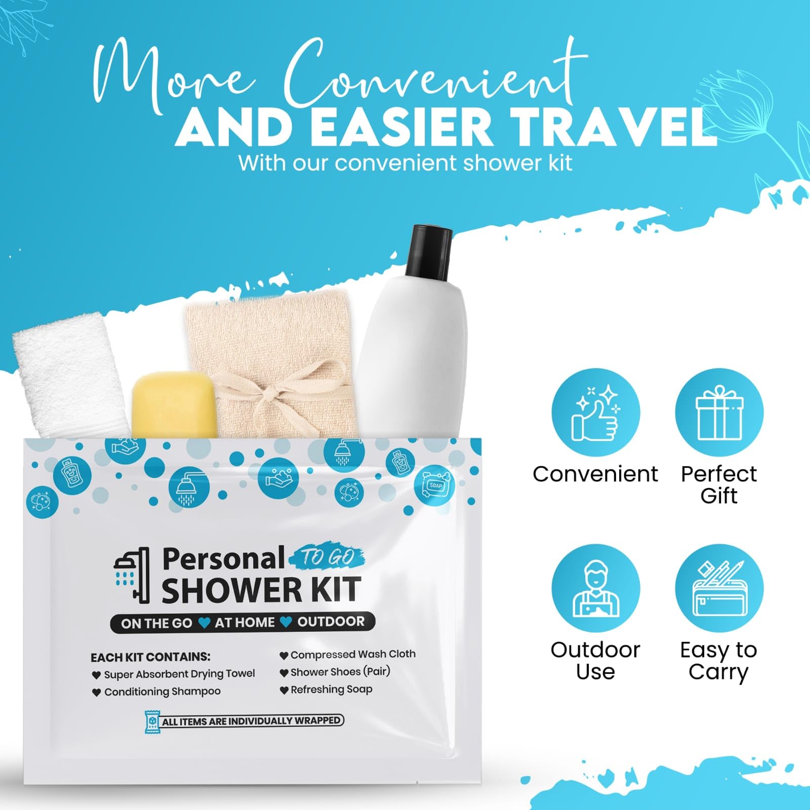 Compact Blue Personal Shower Kit for Travel and Gym