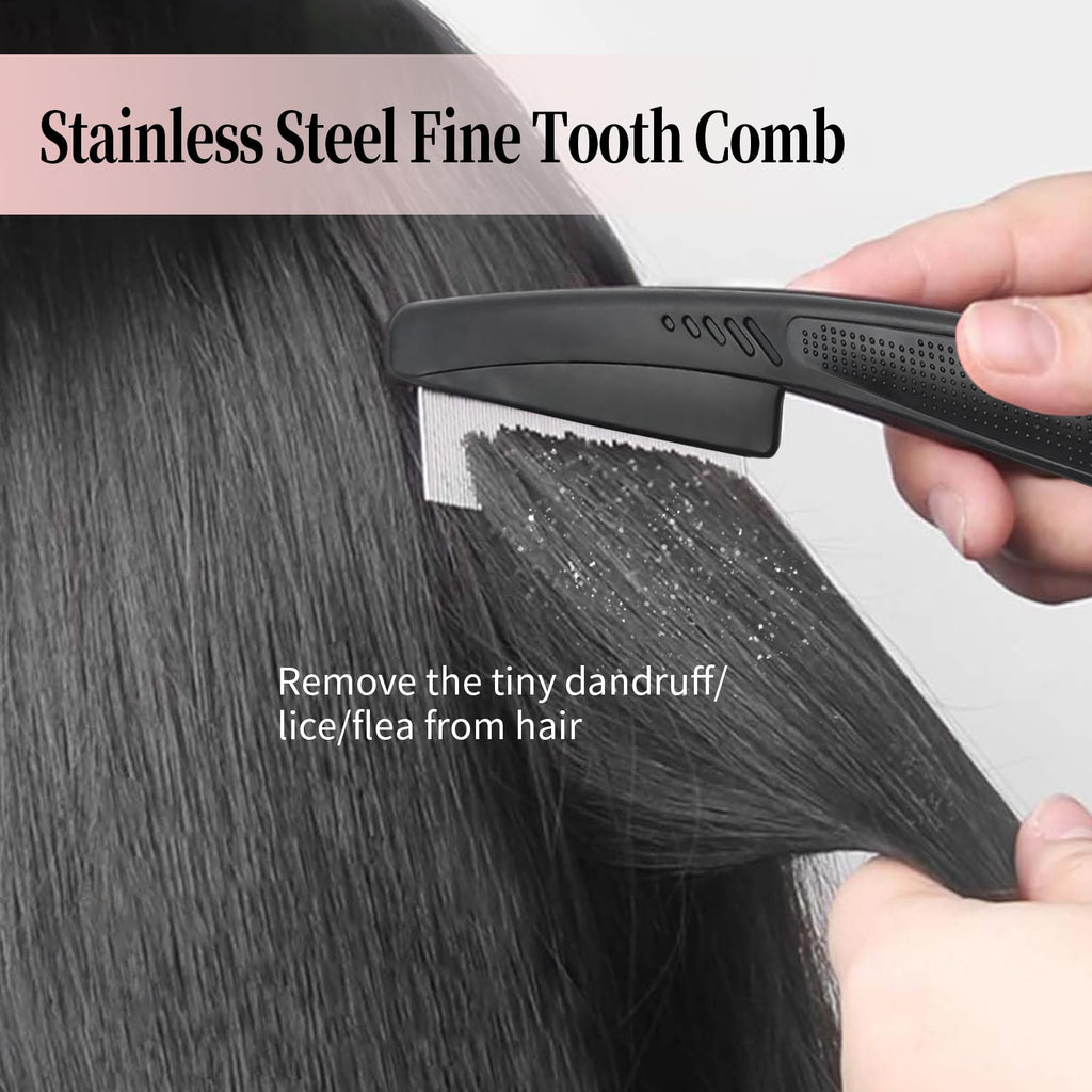 Dandruff Comb, Stainless Steel Fine Tooth Lice/Flea Comb, Psoriasis Comb, Scalp Oil Buildup Removal Wide Hollow Tooth Button Hairbrush for Scalp Massage Care for Man Women and Kids
