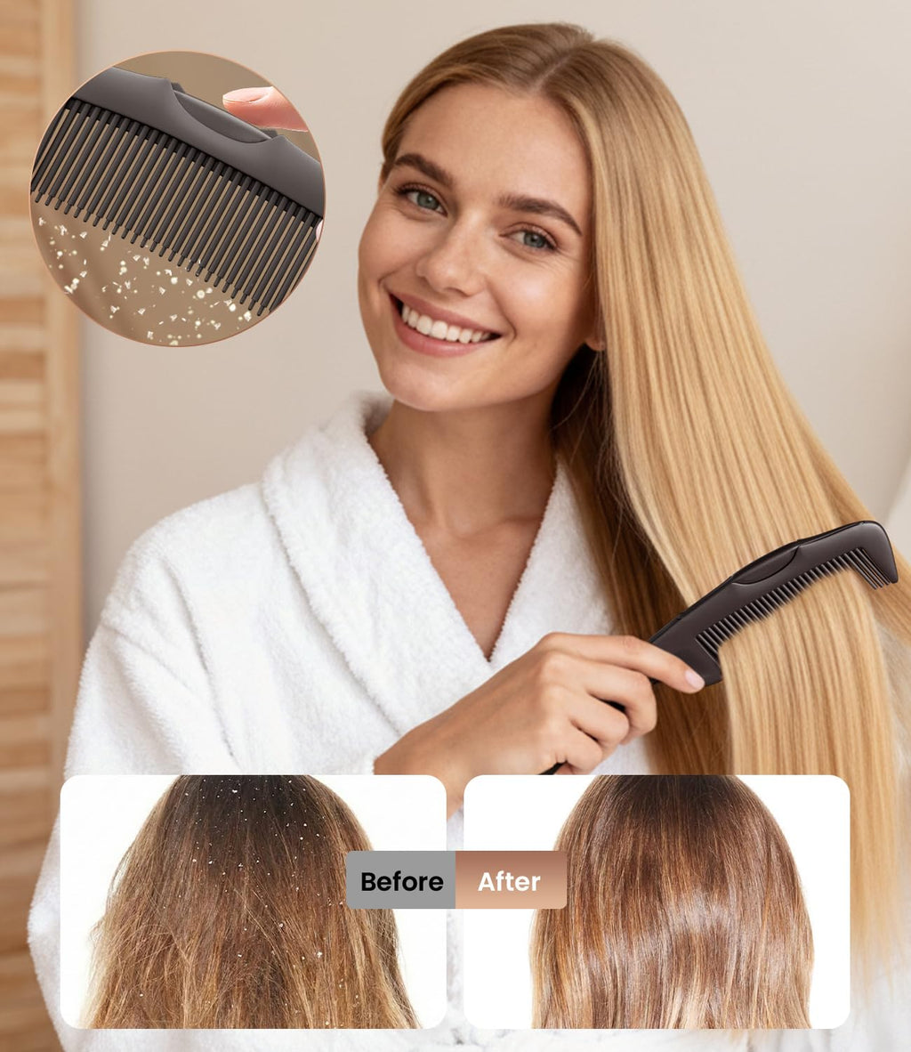 Dandruff Comb 2PC Upgraded Fine Tooth Scalp Detox Comb Lice for Women, Men & Kids Scalp Detoxing, Sweep & Massage Hair Brush Tool with Elegant Box for Hair Care