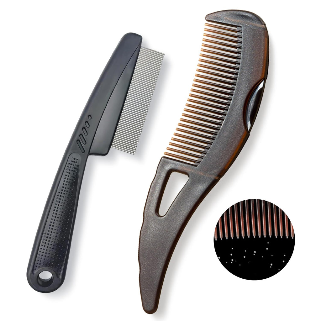 Dandruff Comb, Stainless Steel Fine Tooth Lice/Flea Comb, Psoriasis Comb, Scalp Oil Buildup Removal Wide Hollow Tooth Button Hairbrush for Scalp Massage Care for Man Women and Kids