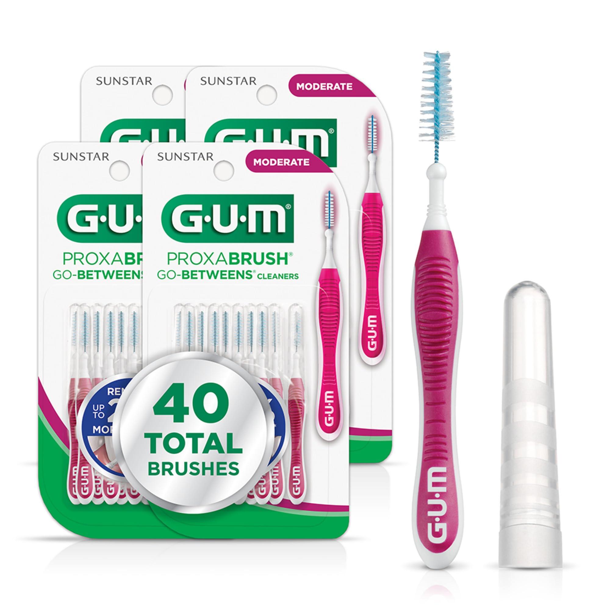 GUM Proxabrush Go-Betweens - Moderate - Interdental Brushes - Soft Bristled Dental Picks for Plaque Removal Health - Safe for Braces & Dental Devices