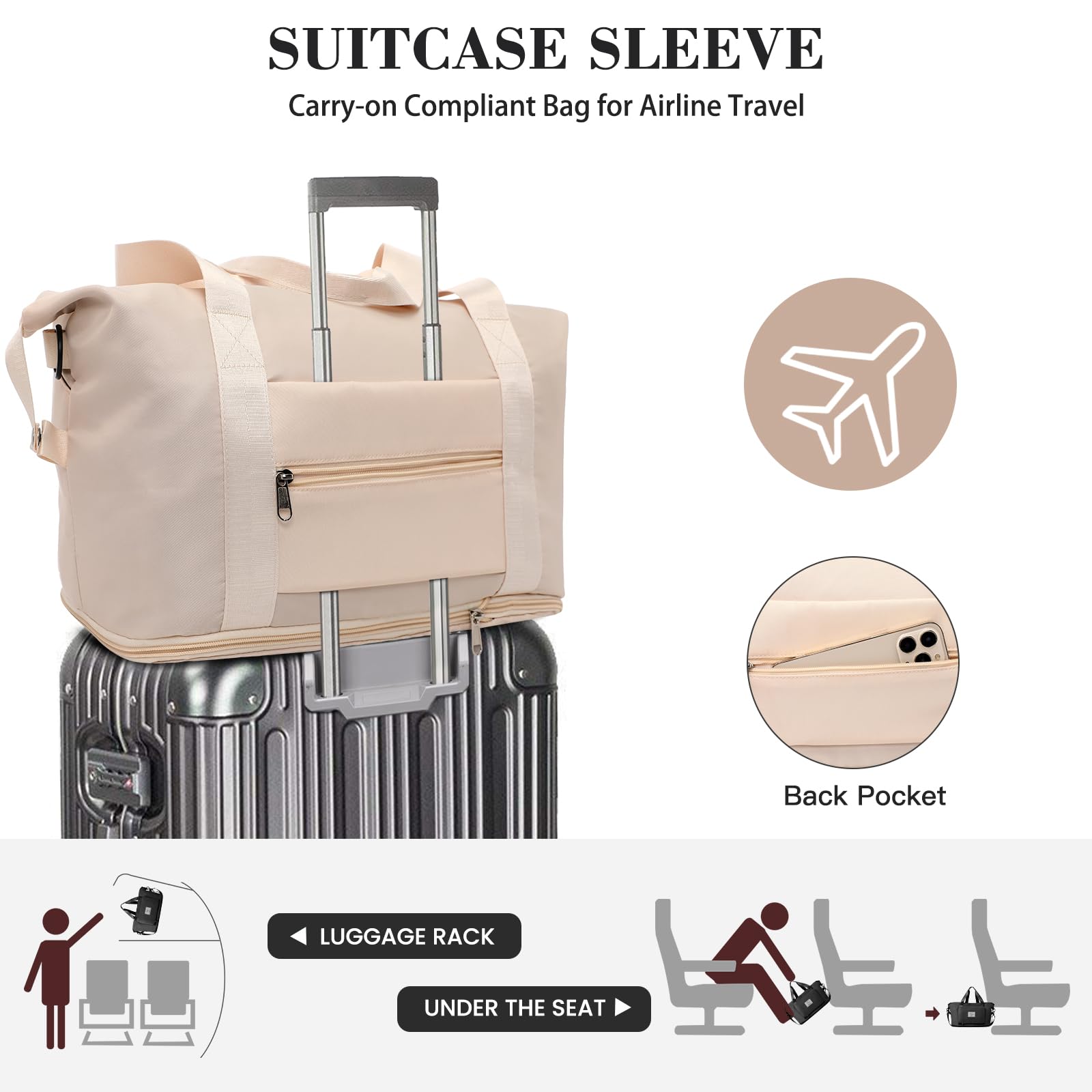 Duffel Bag - Large Shoulder Weekender Overnight Bag, Carry on Bag with Wet Pocket, Waterproof Expandable Duffel Bag with Trolley Sleeve