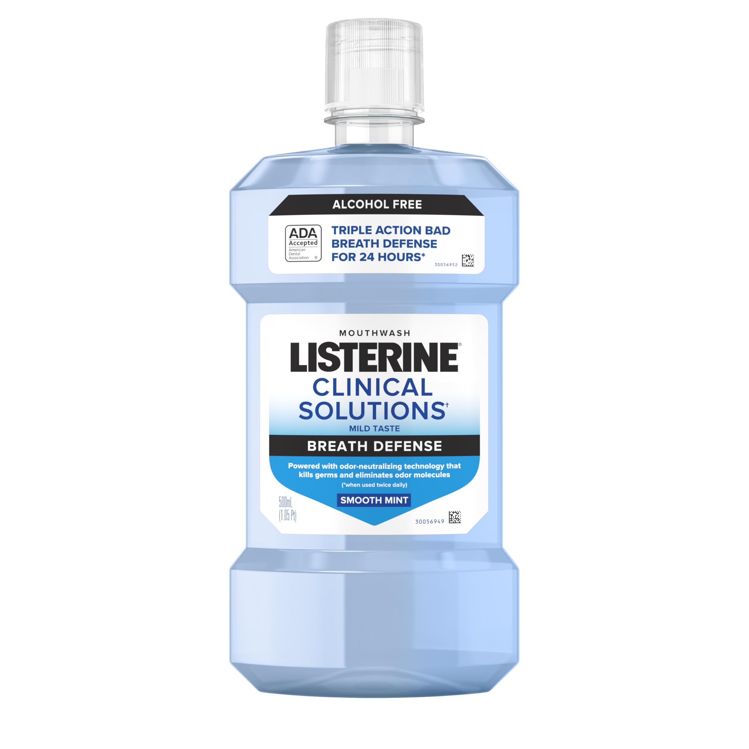 Listerine Clinical Solutions Breath Defense Zero Alcohol Mouthwash, Alcohol-Free Mouthwash with a Triple-Action Formula Fights Bad Breath for 24 Hours