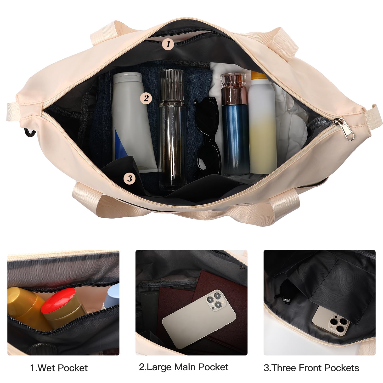 Duffel Bag - Large Shoulder Weekender Overnight Bag, Carry on Bag with Wet Pocket, Waterproof Expandable Duffel Bag with Trolley Sleeve