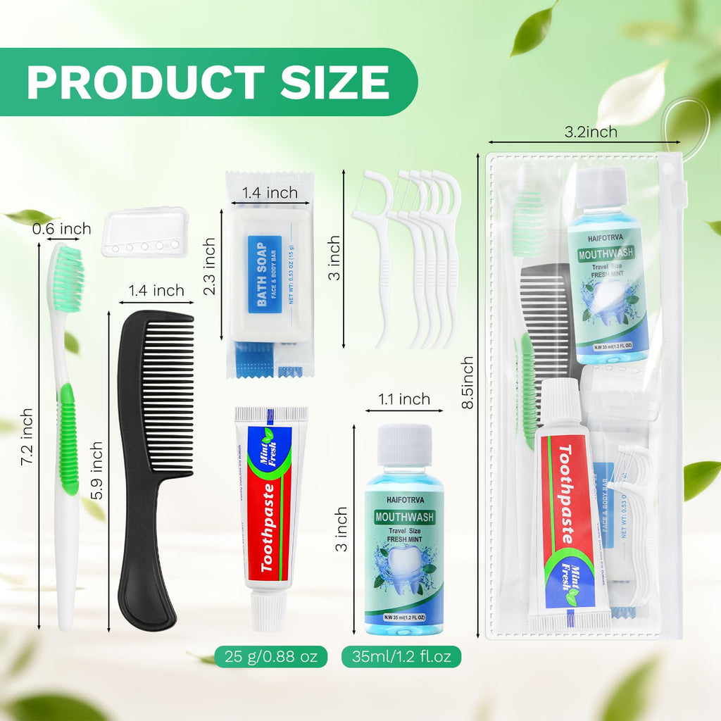 HAIFOTRVA Disposable Toothbrushes with Toothpaste and Floss,Mouthwash,Comb,Soap,Cover,Zip Bag Toiletry Travel Toothbrush Kit