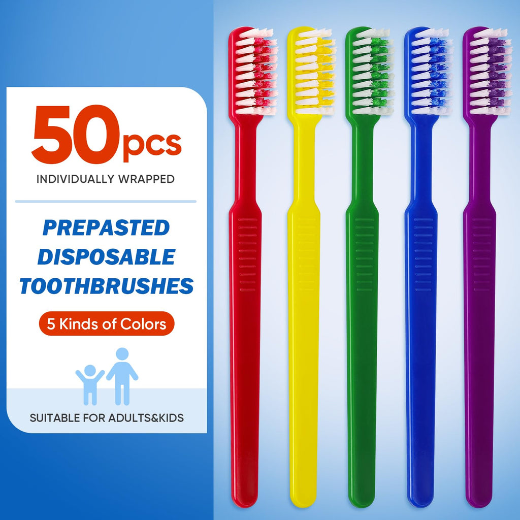 Navona 50PCS/150PCS Prepasted Disposable Toothbrushes-Individually Wrapped, Perfect for Travel Hotel Donation