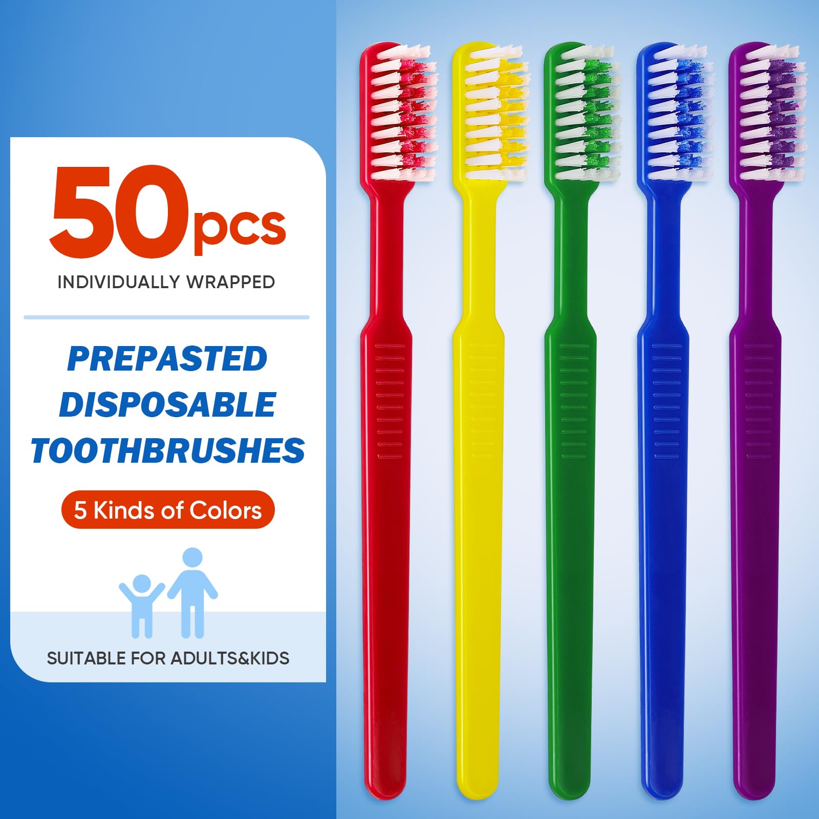 Navona 50PCS/150PCS Prepasted Disposable Toothbrushes-Individually Wrapped, Perfect for Travel Hotel Donation