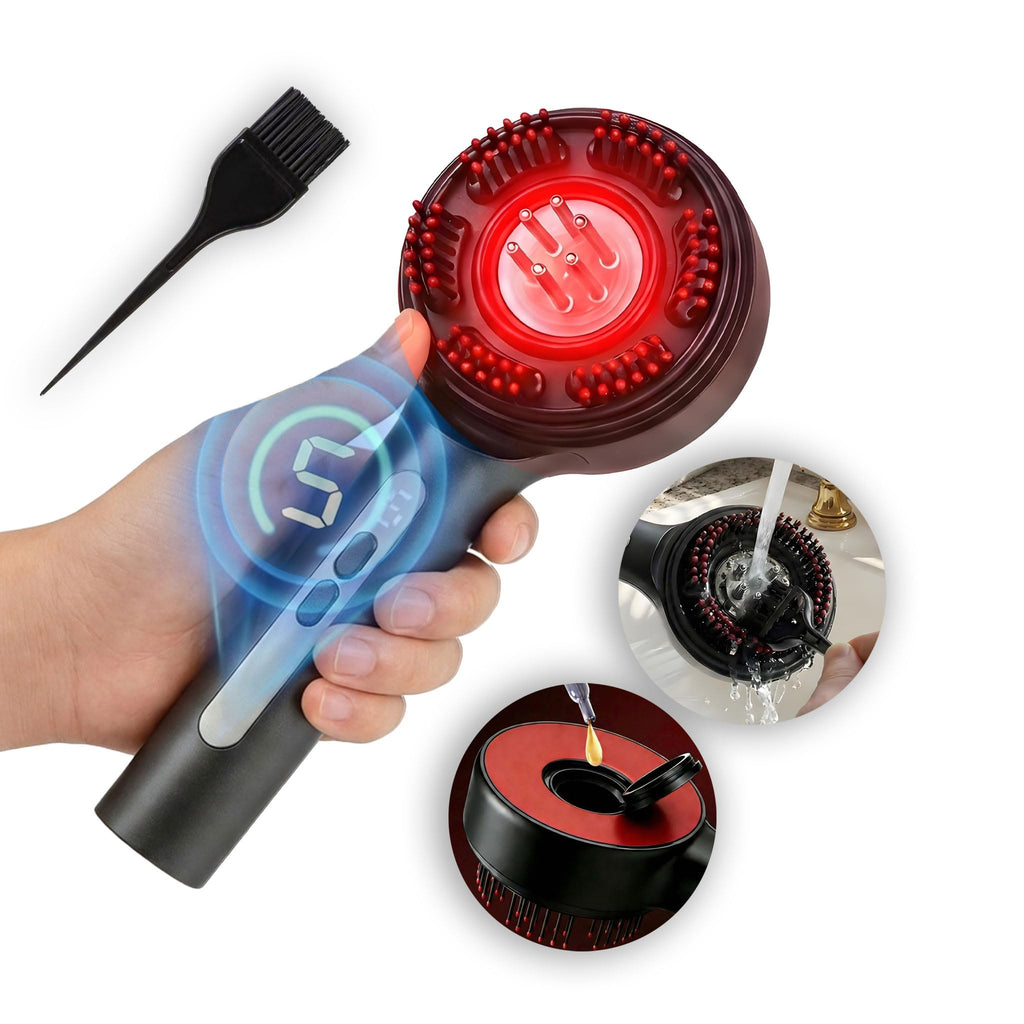 DFYXO Electric Scalp Massager with Oil Applicator, 3-in-1 Head Massager Brush for Hair Care, Red Light Therapy, IPX7 Waterproof, Scalp Care Device for Home & Travel