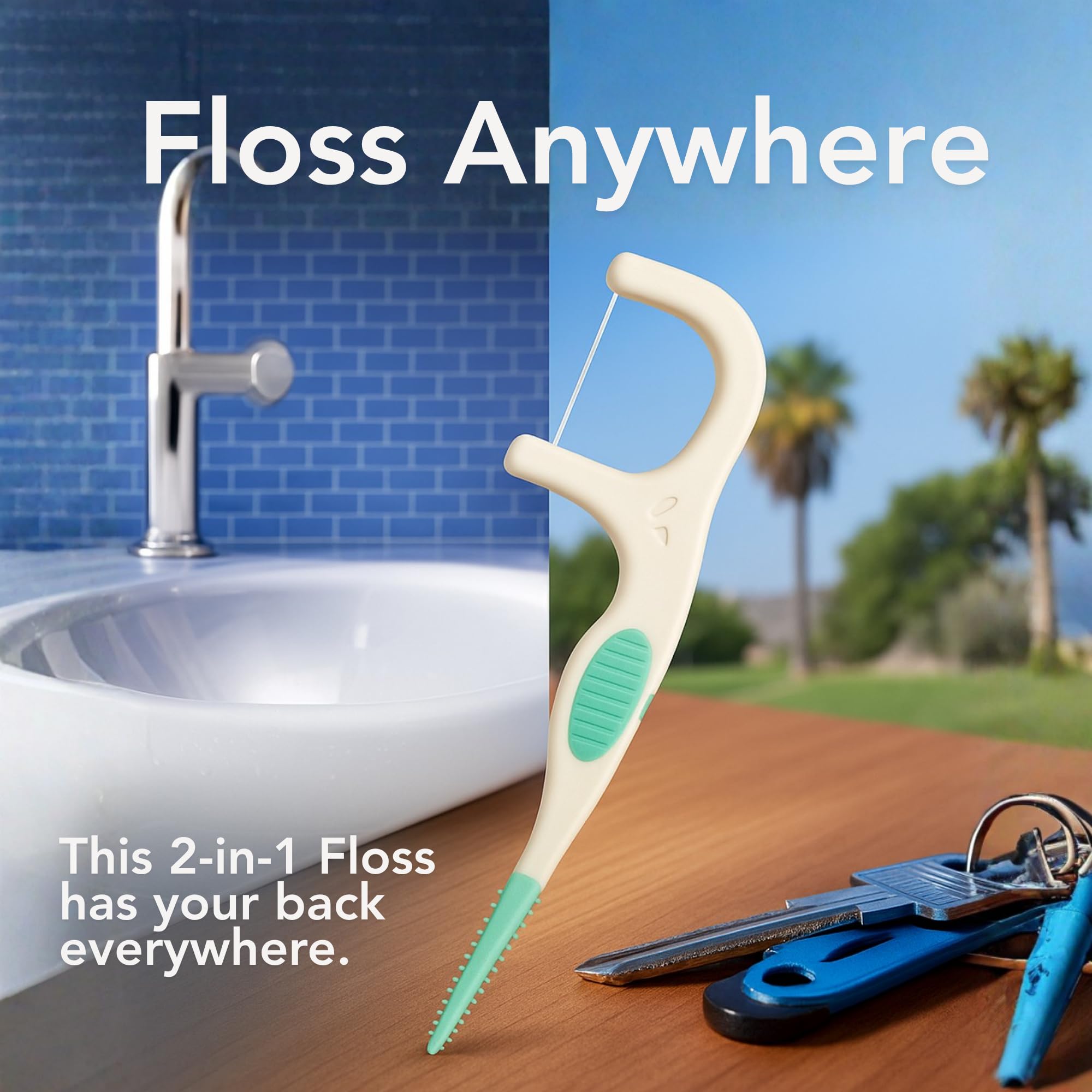 2-in-1 Floss and Soft Pick, 50 Count, Portable Dental Picks