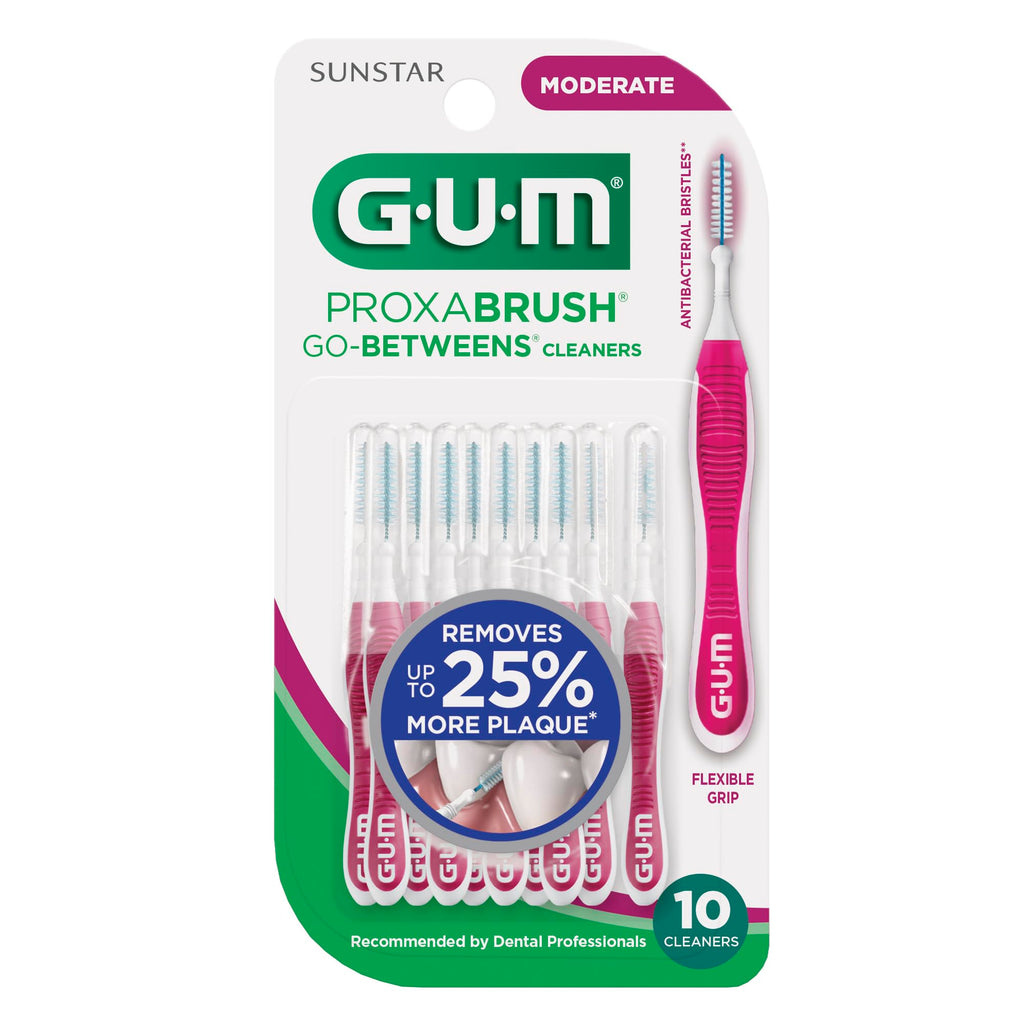 GUM Proxabrush Go-Betweens - Moderate - Interdental Brushes - Soft Bristled Dental Picks for Plaque Removal Health - Safe for Braces & Dental Devices