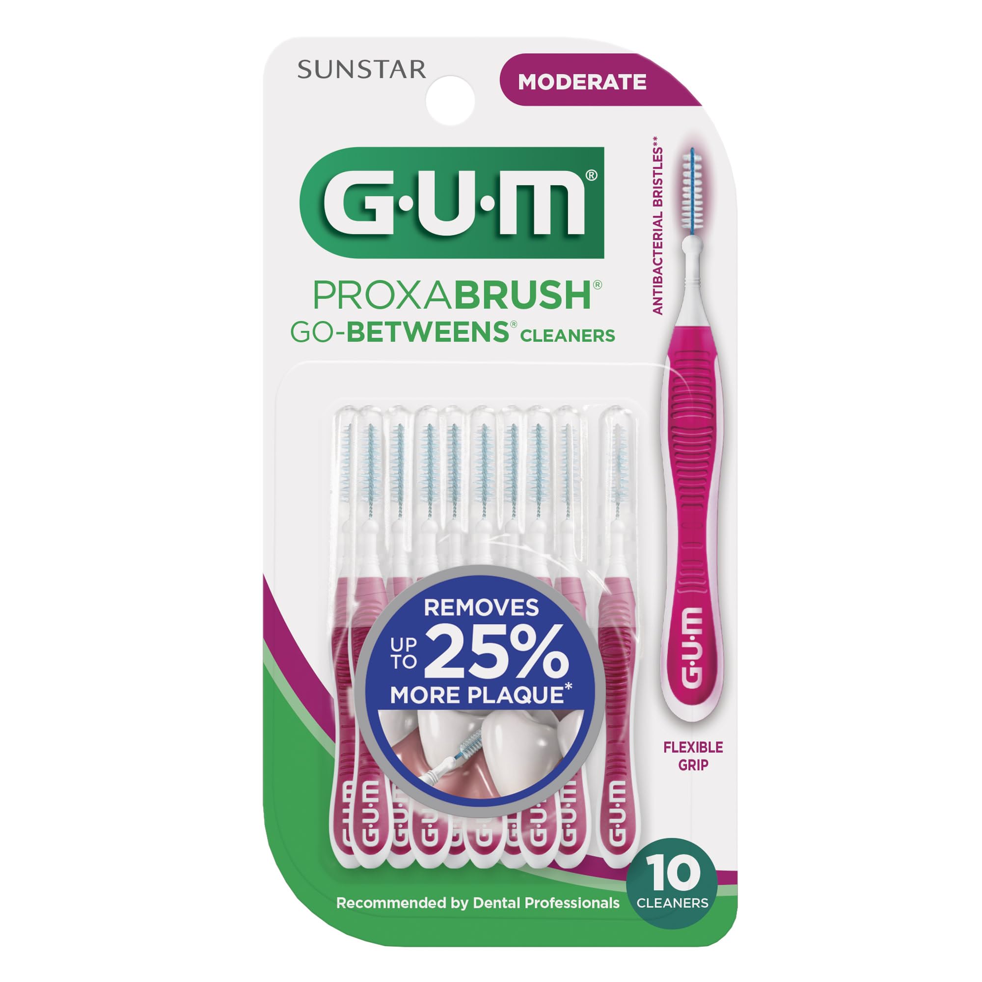 GUM Proxabrush Go-Betweens - Moderate - Interdental Brushes - Soft Bristled Dental Picks for Plaque Removal Health - Safe for Braces & Dental Devices