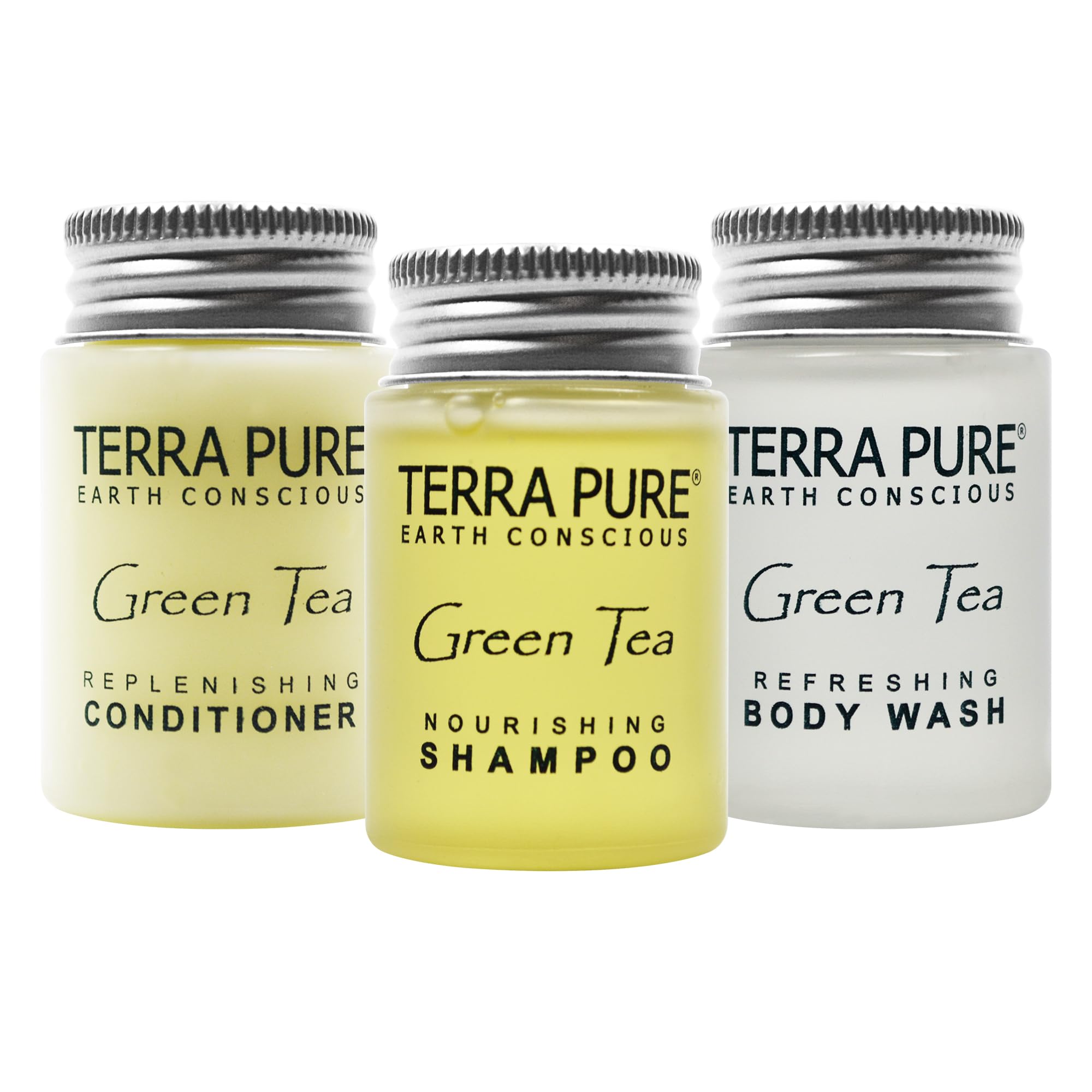 Terra Pure Shampoo, Conditioner and Body Wash, Travel Size Hotel Amenities, 1 oz. (Case of 300)