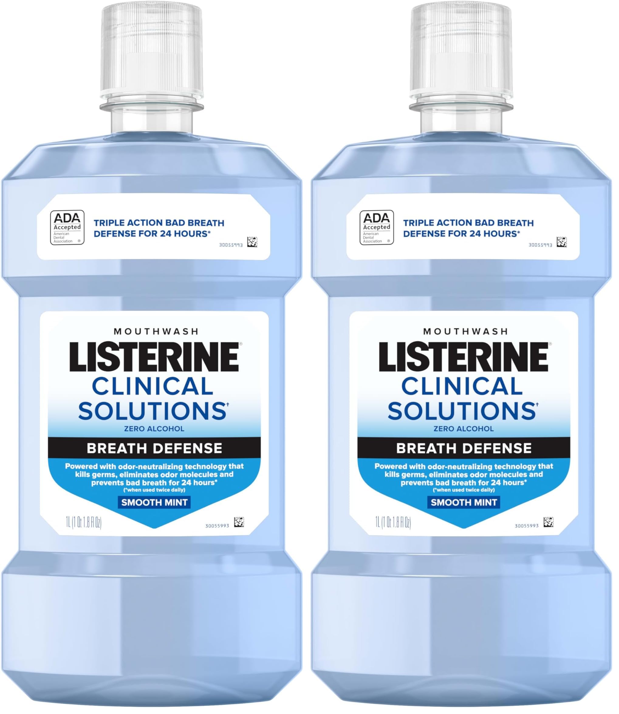 Listerine Clinical Solutions Breath Defense Zero Alcohol Mouthwash, Alcohol-Free Mouthwash with a Triple-Action Formula Fights Bad Breath for 24 Hours