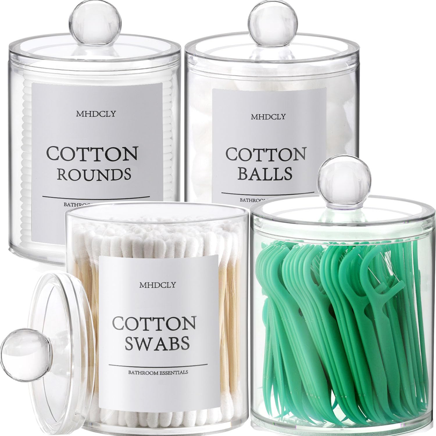 4-Pack Bathroom Vanity Organizer Set with Cotton Swab Jars
