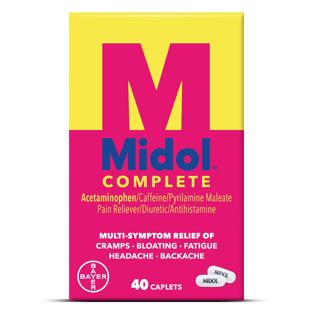 Midol Complete Menstrual Pain Relief Caplets, 40 Count - Provides Cramp, Headache, and Bloating Relief