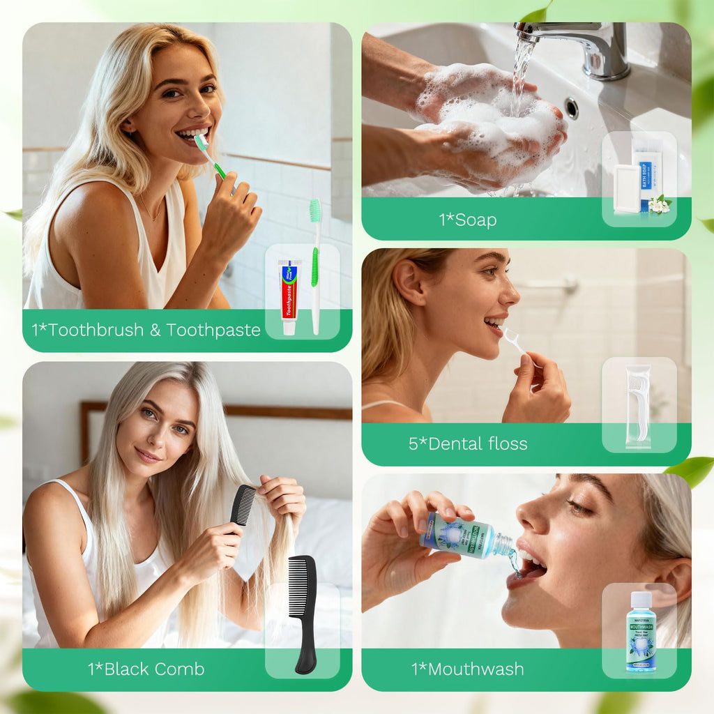 HAIFOTRVA Disposable Toothbrushes with Toothpaste and Floss,Mouthwash,Comb,Soap,Cover,Zip Bag Toiletry Travel Toothbrush Kit