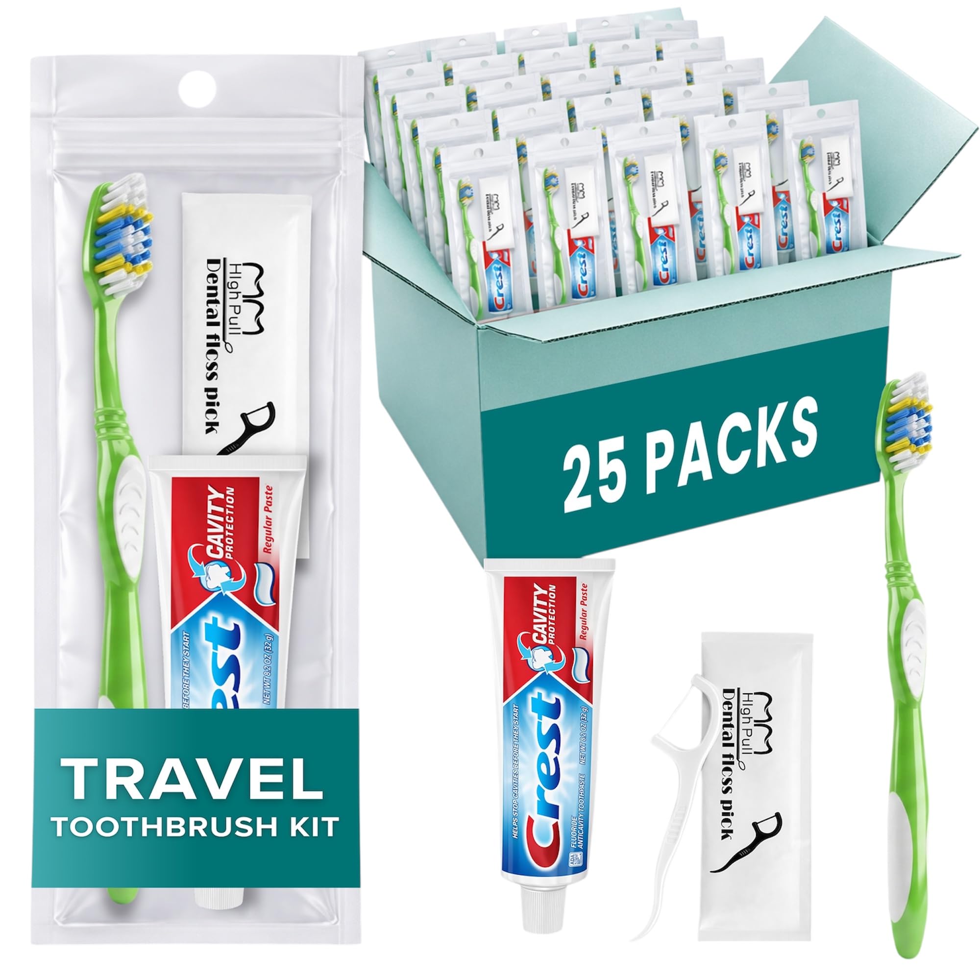 Stuhrling Bottle TrekTote Oral Care Kit with Toothbrush Toothpaste & Floss Picks, Travel Dental Hygiene Kit, Compact Toiletry Kit for Travel, Emergency, Trips, and Overnight Use