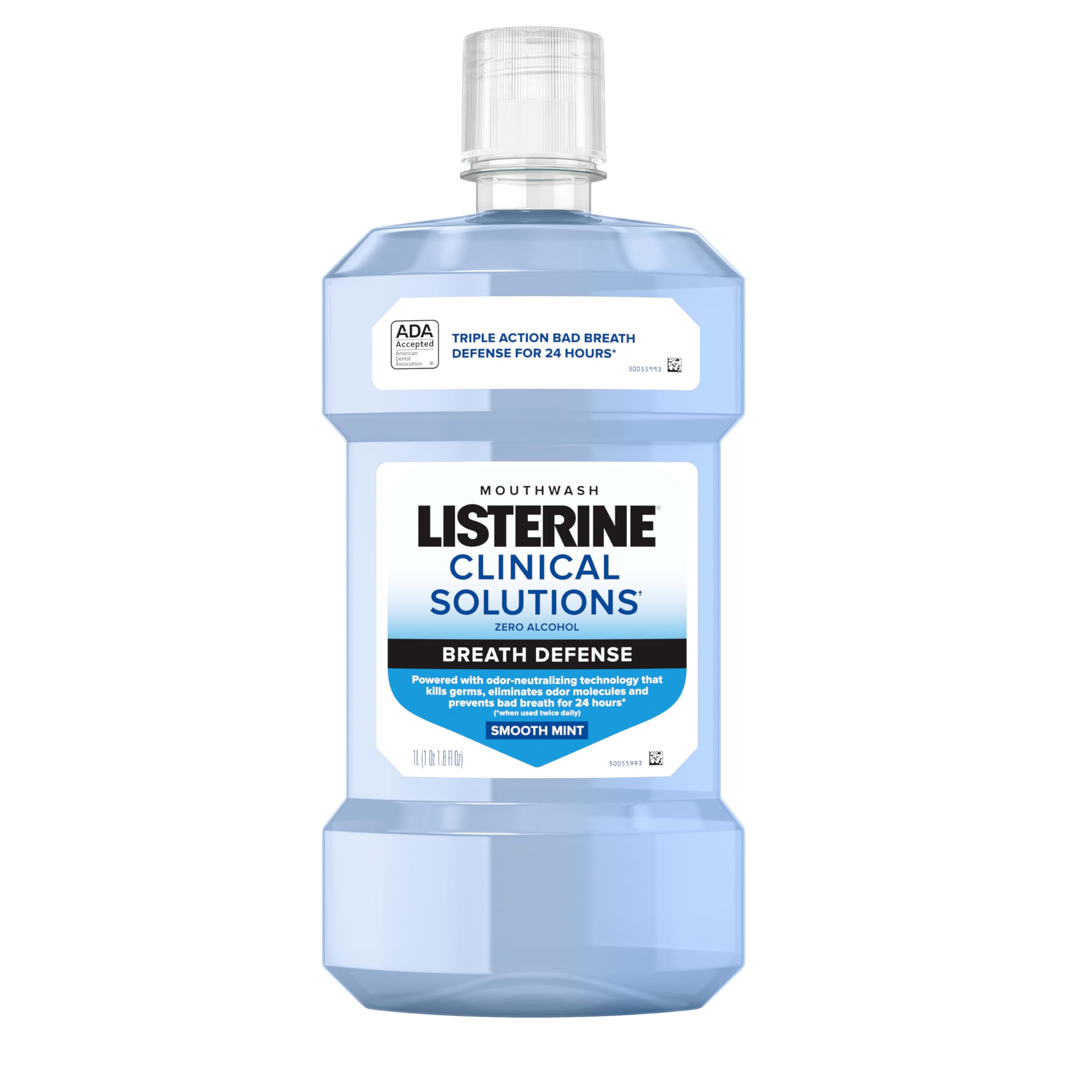 Listerine Clinical Solutions Breath Defense Zero Alcohol Mouthwash, Alcohol-Free Mouthwash with a Triple-Action Formula Fights Bad Breath for 24 Hours