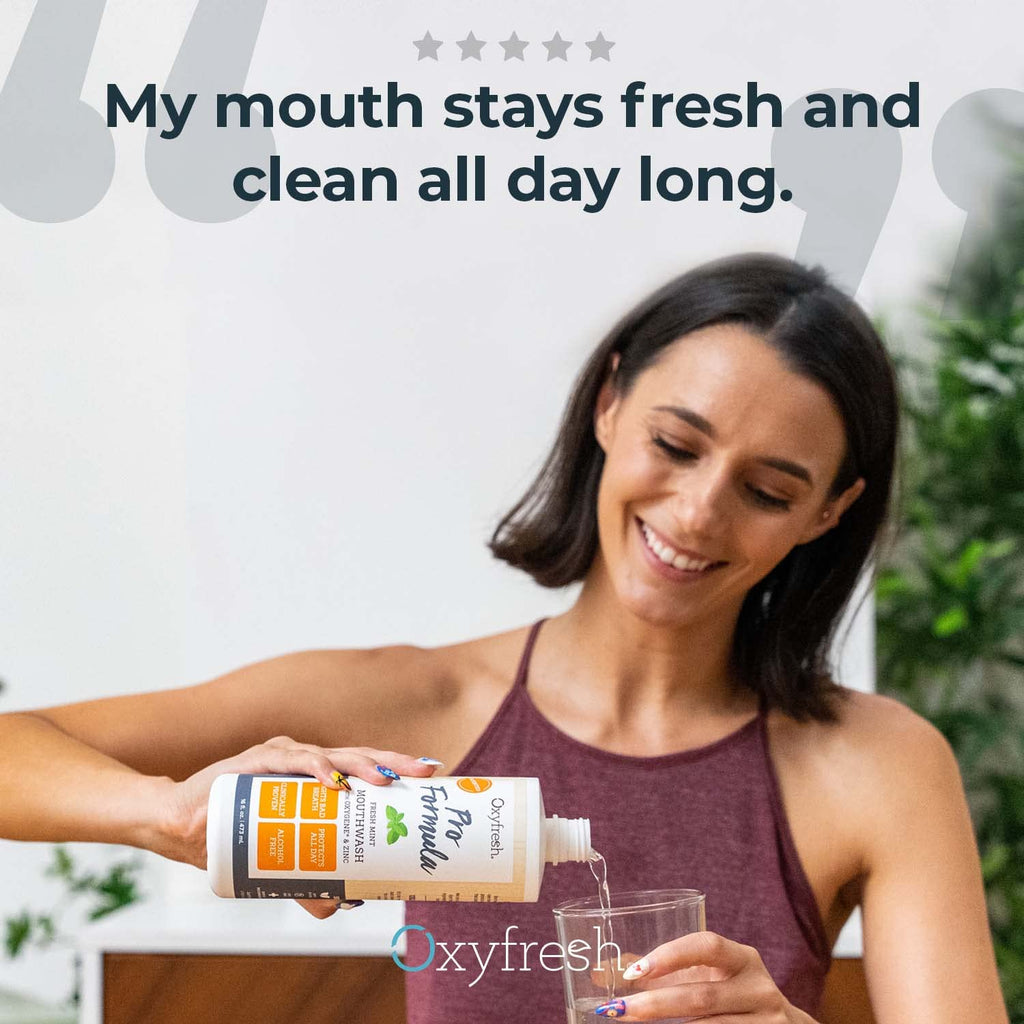 Oxyfresh Pro Formula Fresh Mint Mouthwash – Patented Zinc Mouthrinse for Fresh Breath, Healthy Gums & Bad Breath Treatment for Adults - Dye, Fluoride & Alcohol Free