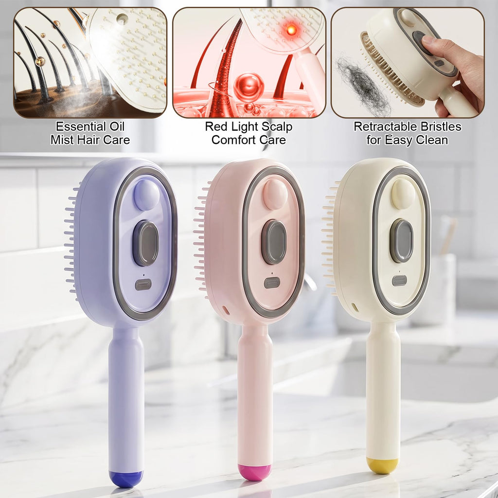 Electric Spray Hair Comb – 3-in-1 Steaming & Detangling Brush, Type-C Rechargeable, 10ml Refillable Tank for Water/Oil, Anti-Frizz, Hydrating for Dry/Curly Hair, Self-Cleaning