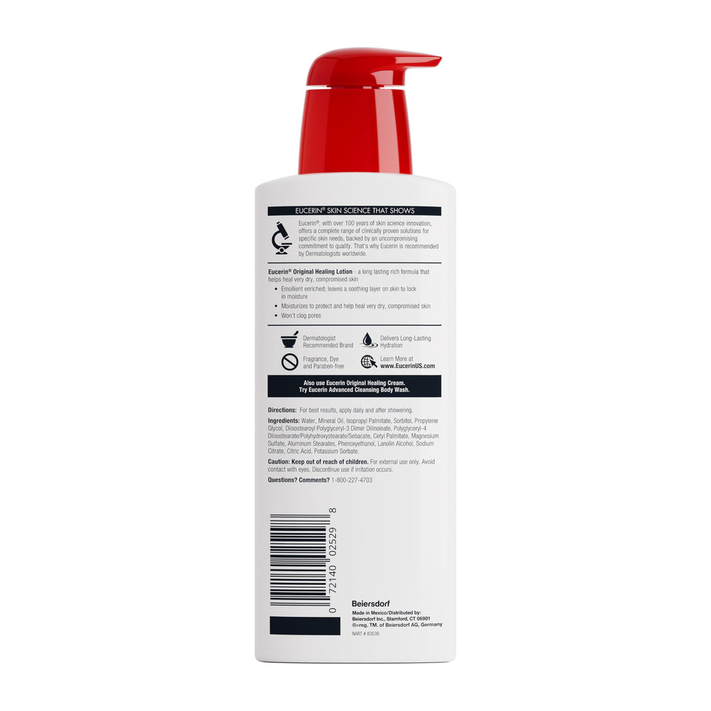 Eucerin Original Healing Rich Body Lotion for Extremely Dry, Compromised Skin, Emollient Enriched Body Moisturizer, 16.9 Fl Oz Bottle