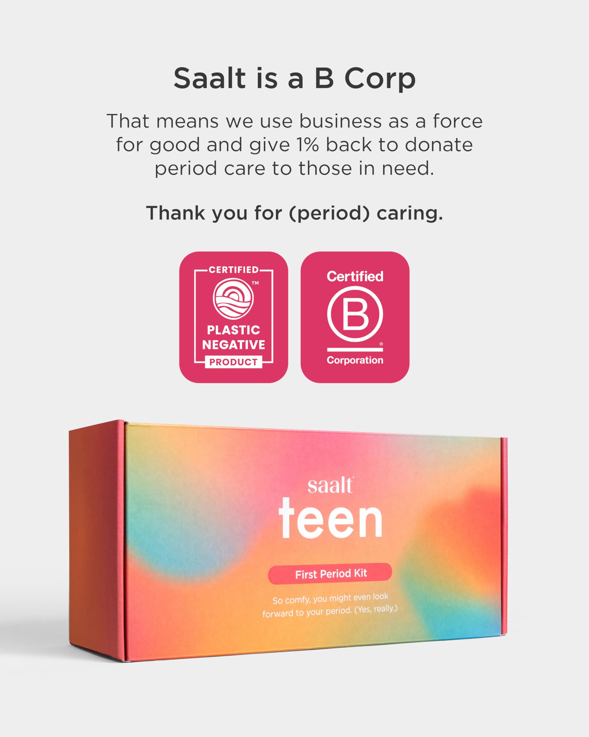 Saalt Teen First Period Kit - Includes Leakproof Period Underwear, Menstrual Cup, Menstrual Cup Wash, Compact Sanitizer, Feminine Wipes, Storage Bag, Saalt Stickers & Period Care 101 Booklet