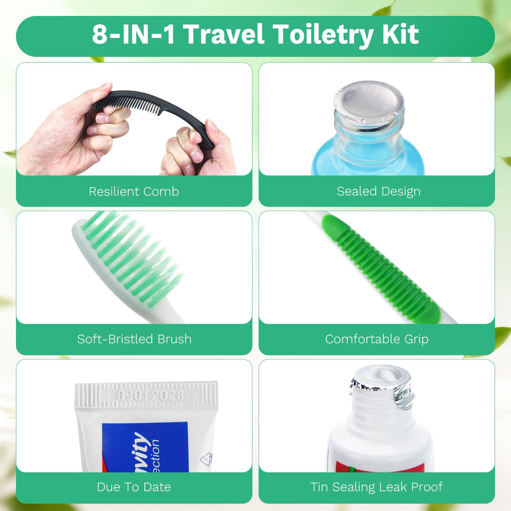 HAIFOTRVA Disposable Toothbrushes with Toothpaste and Floss,Mouthwash,Comb,Soap,Cover,Zip Bag Toiletry Travel Toothbrush Kit