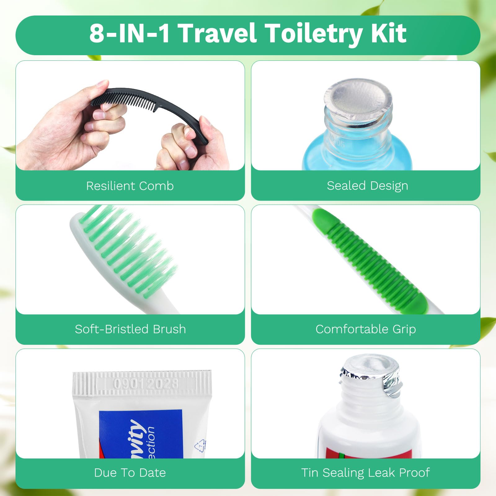 HAIFOTRVA Disposable Toothbrushes with Toothpaste and Floss,Mouthwash,Comb,Soap,Cover,Zip Bag Toiletry Travel Toothbrush Kit