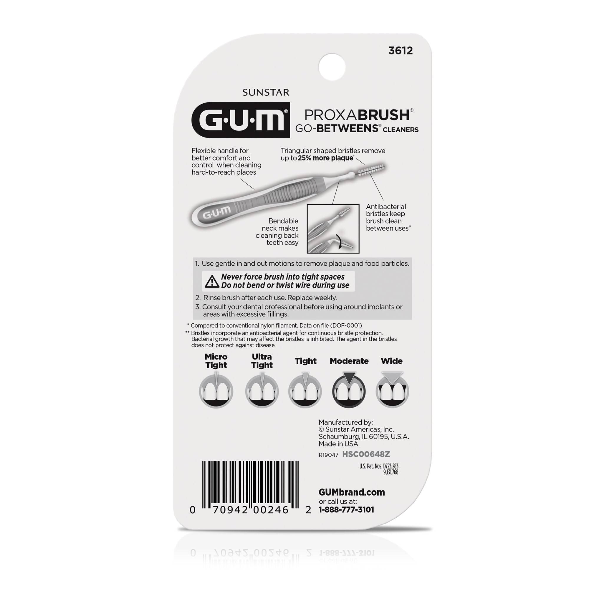 GUM Proxabrush Go-Betweens - Moderate - Interdental Brushes - Soft Bristled Dental Picks for Plaque Removal Health - Safe for Braces & Dental Devices